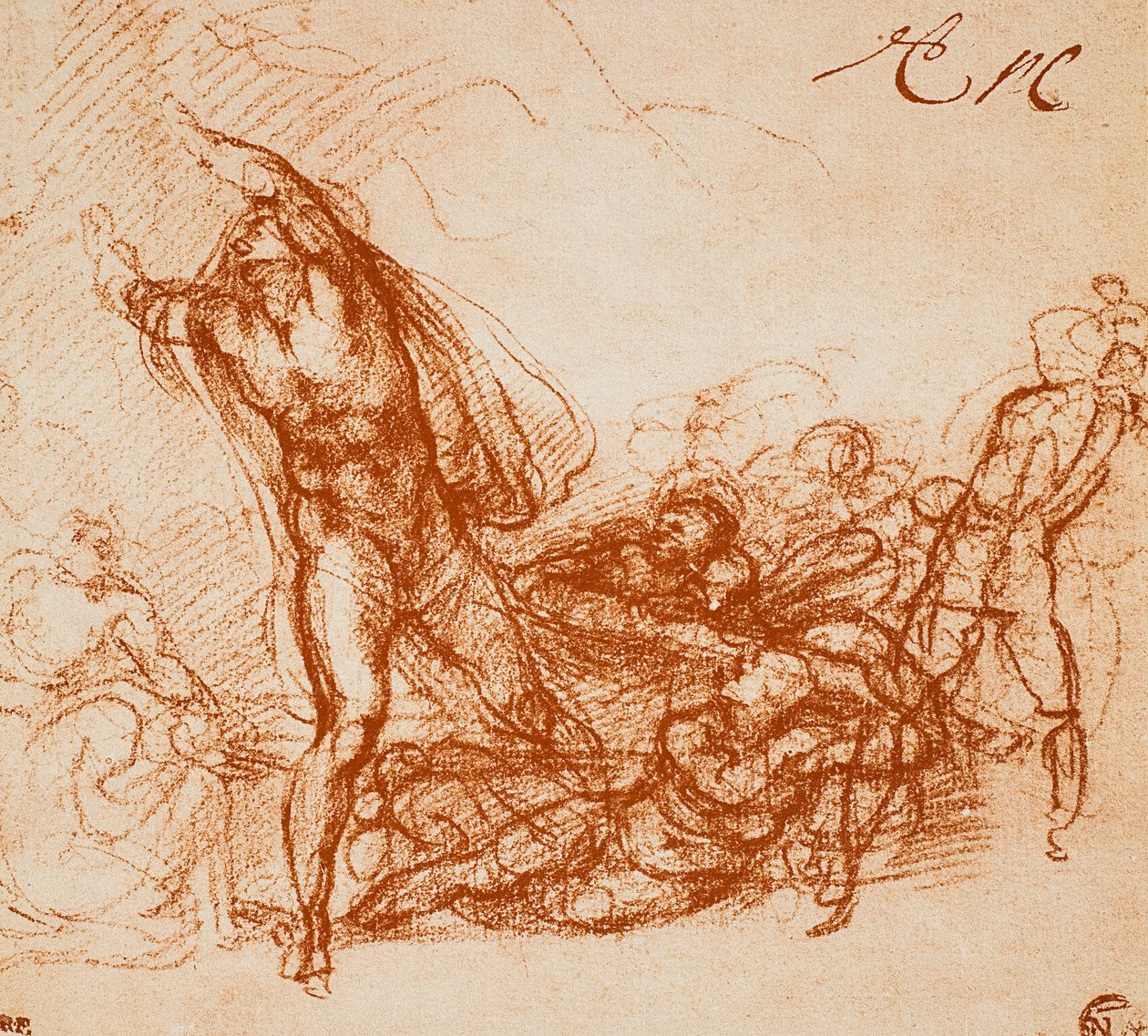 Estudo para o afresco da capela da Paolina; desenho de Michelangelo. O louvre, paris de Michelangelo Buonarroti