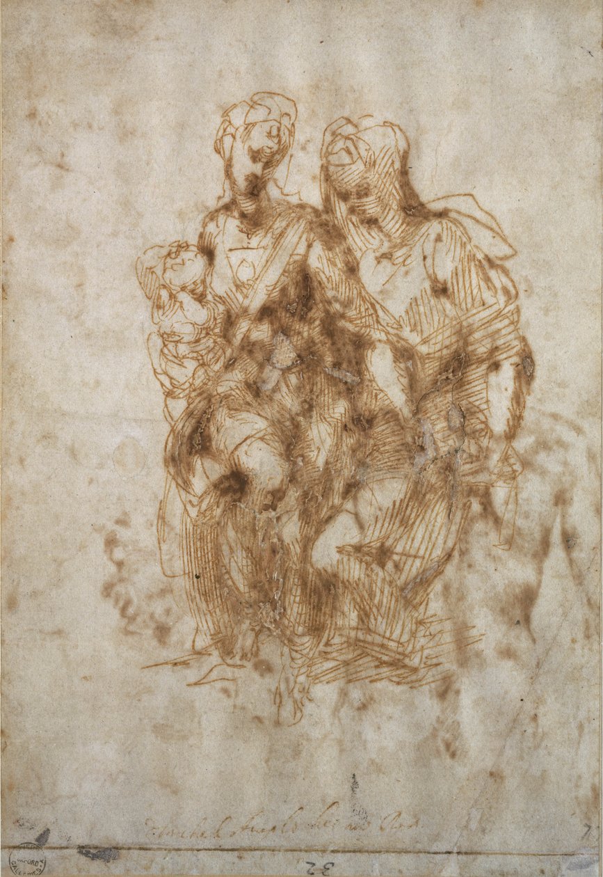 Estudo de Santa Ana, depois de &39;Anne&39; de Leonardo Da Vinci, c.1502 de Michelangelo Buonarroti
