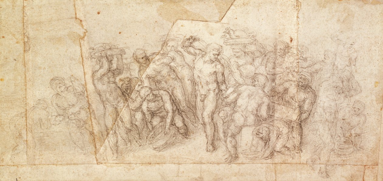 Estudo de figuras para uma cena narrativa (carvão sobre papel) (reto) de Michelangelo Buonarroti