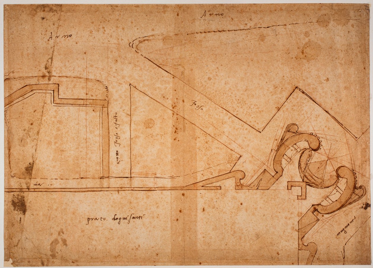 Estudo da fortificação da Porta do Prado de Todos os Santos de Michelangelo Buonarroti