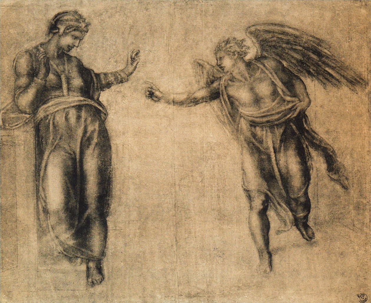 A Anunciação, desenho de Michelangelo. Gabinete de Desenhos e Gravuras, Galeria Uffizi, Florença de Michelangelo Buonarroti