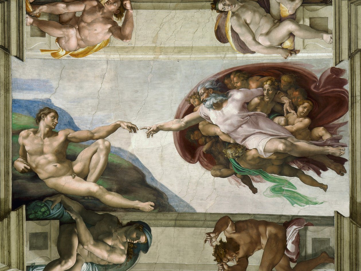 A criação do teto da Capela Sistina de Adão no Vaticano, 1508-1512. de Michelangelo Buonarroti