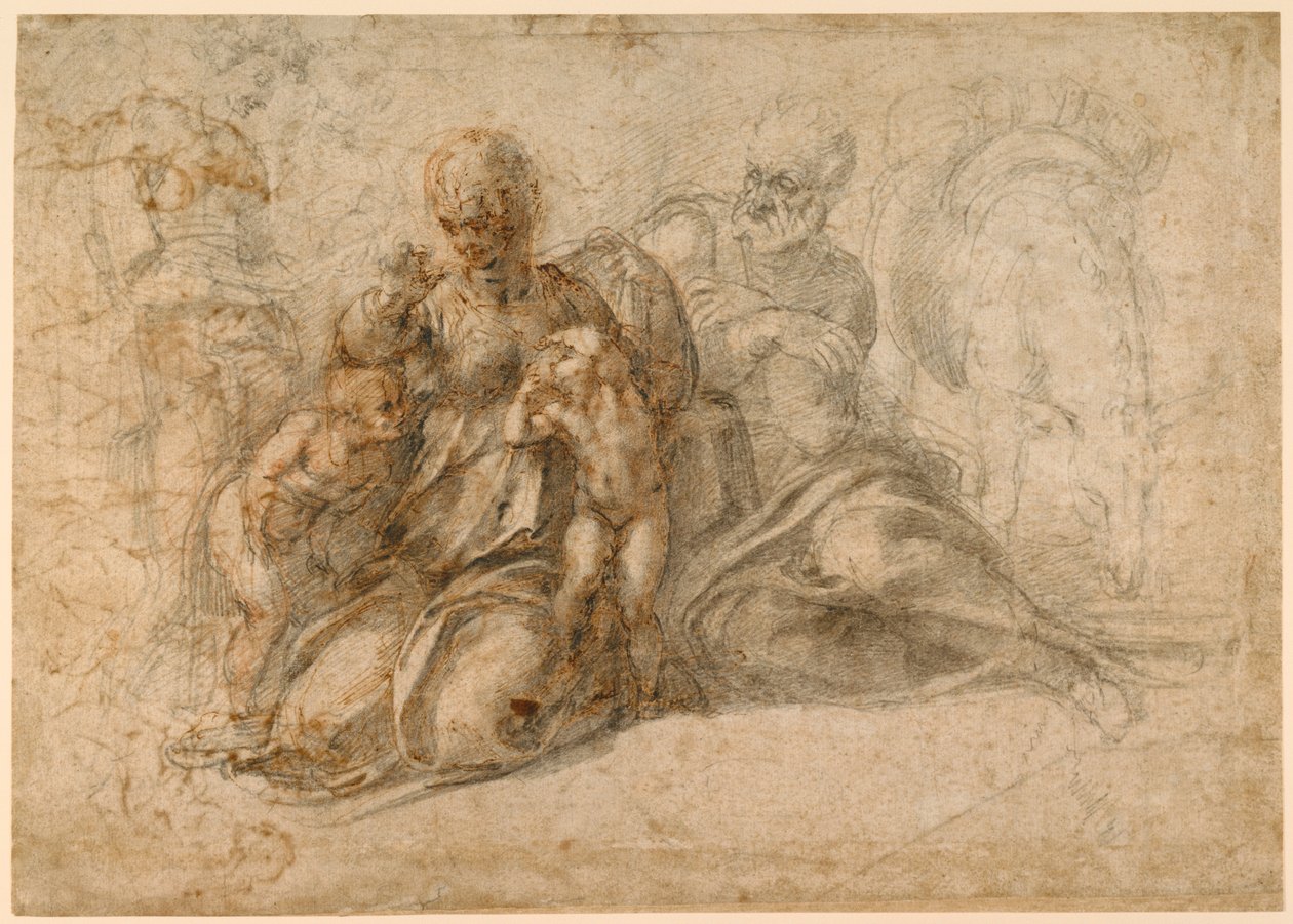 A Sagrada Família (reto); Putti amoroso (verso) c. 1530 de Michelangelo Buonarroti