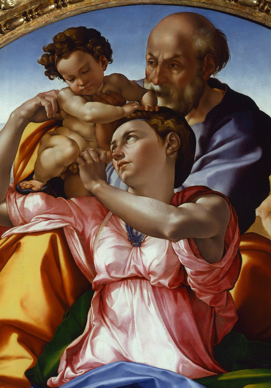 A Sagrada Família por Michelangelo Buonarroti (1475-1564), tempera no painel, 91x80 cm de Michelangelo Buonarroti