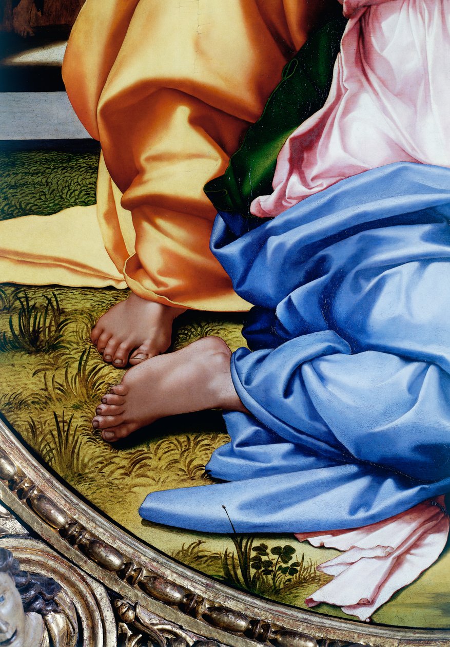 A Sagrada Família ou Tondo Doni, detalhe dos pés de Michelangelo Buonarroti
