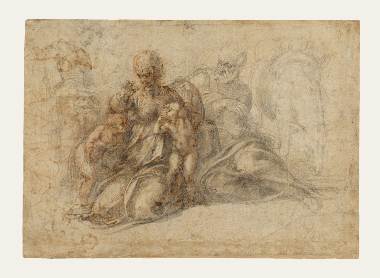A Sagrada Família com o Menino São João Batista (anverso); Putti Amoroso a Brincar; Cabeça de Ave (verso) de Michelangelo Buonarroti