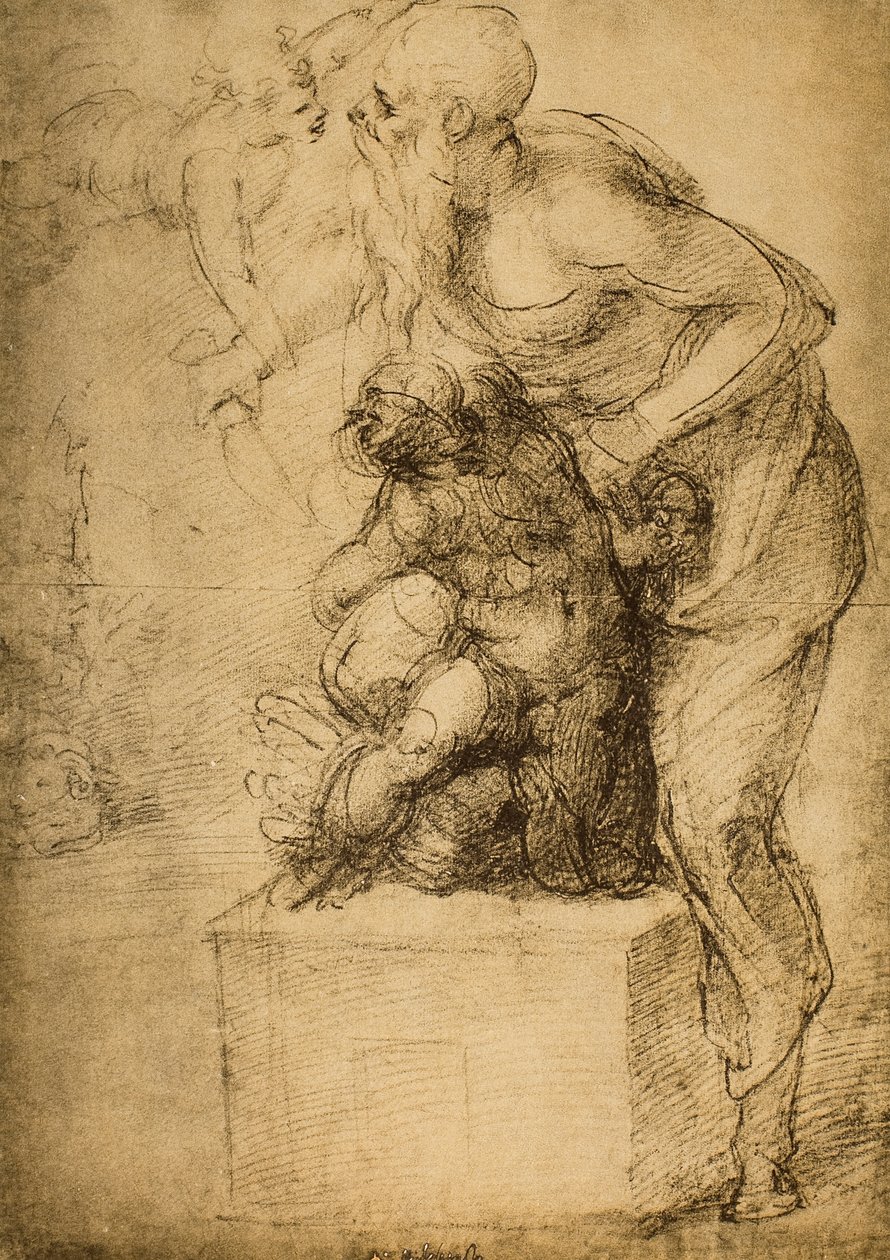 O sacrifício de Isaac; desenho de Michelangelo. Casa Buonarroti, Florença de Michelangelo Buonarroti