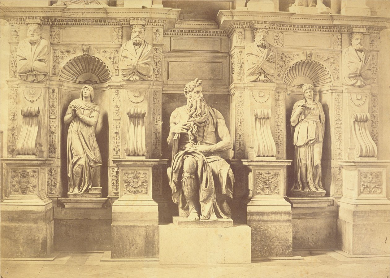 Túmulo do Papa Júlio II (1453-1513) detalhe de Moisés flanqueado por Leah e Raquel de Michelangelo Buonarroti
