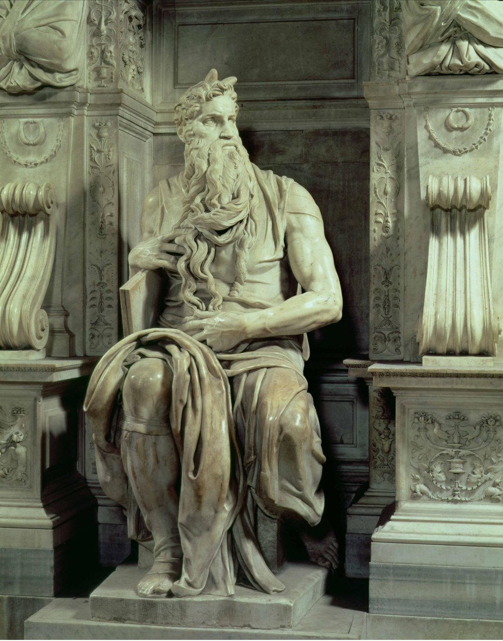 Túmulo do Papa Júlio II 1453-1513 detalhe de Moisés, 1513-16 mármore de Michelangelo Buonarroti