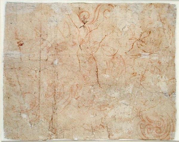 Vários estudos, c.1525 (giz vermelho sobre papel) de Michelangelo Buonarroti