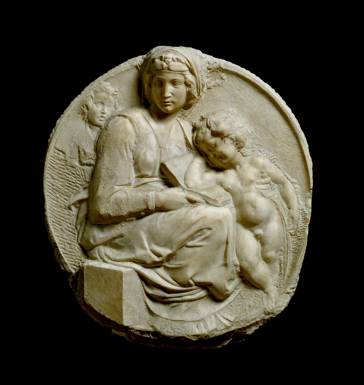 Virgem e Criança com São João Baptista Madonna Pitti ou Tondo Pitti. Meias de mármore em relevo de Michelangelo Buonarroti dit Michel Ange (Michelangelo ou Michelangelo de Michelangelo Buonarroti