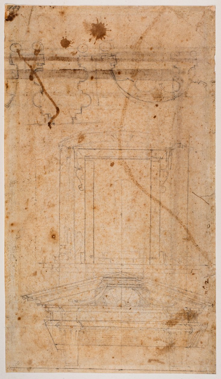 Túmulo mural e planta parcial da igreja de Michelangelo Buonarroti