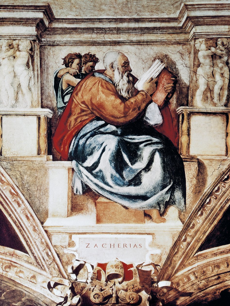 Zachariah, detalhe do tecto da Capela Sistina de Michelangelo Buonarroti