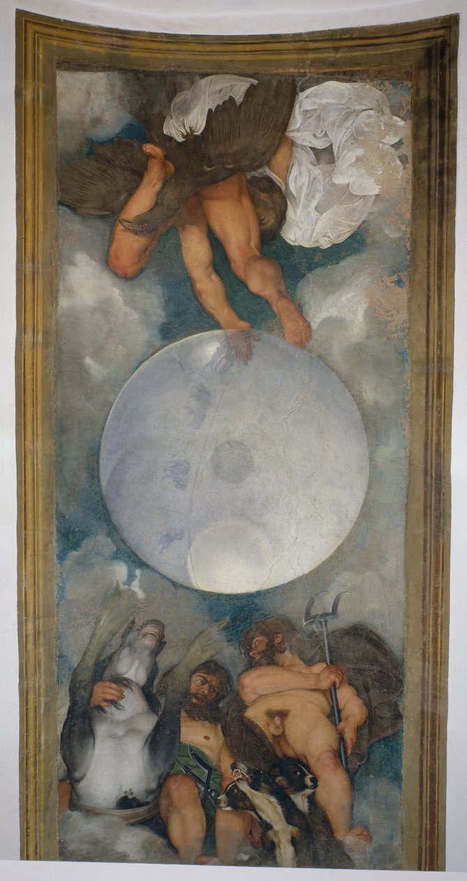 Alegoria dos Elementos, o Universo e Signos do Zodíaco, 1597 (óleo sobre gesso) (para detalhes ver 107110) de Michelangelo Merisi Caravaggio