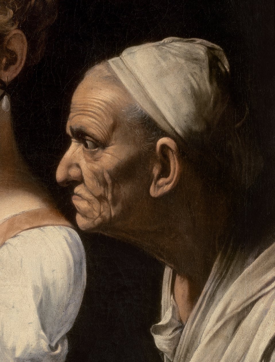 Detalhe do servo de Judith e Holofernes, 1599 de Michelangelo Merisi Caravaggio