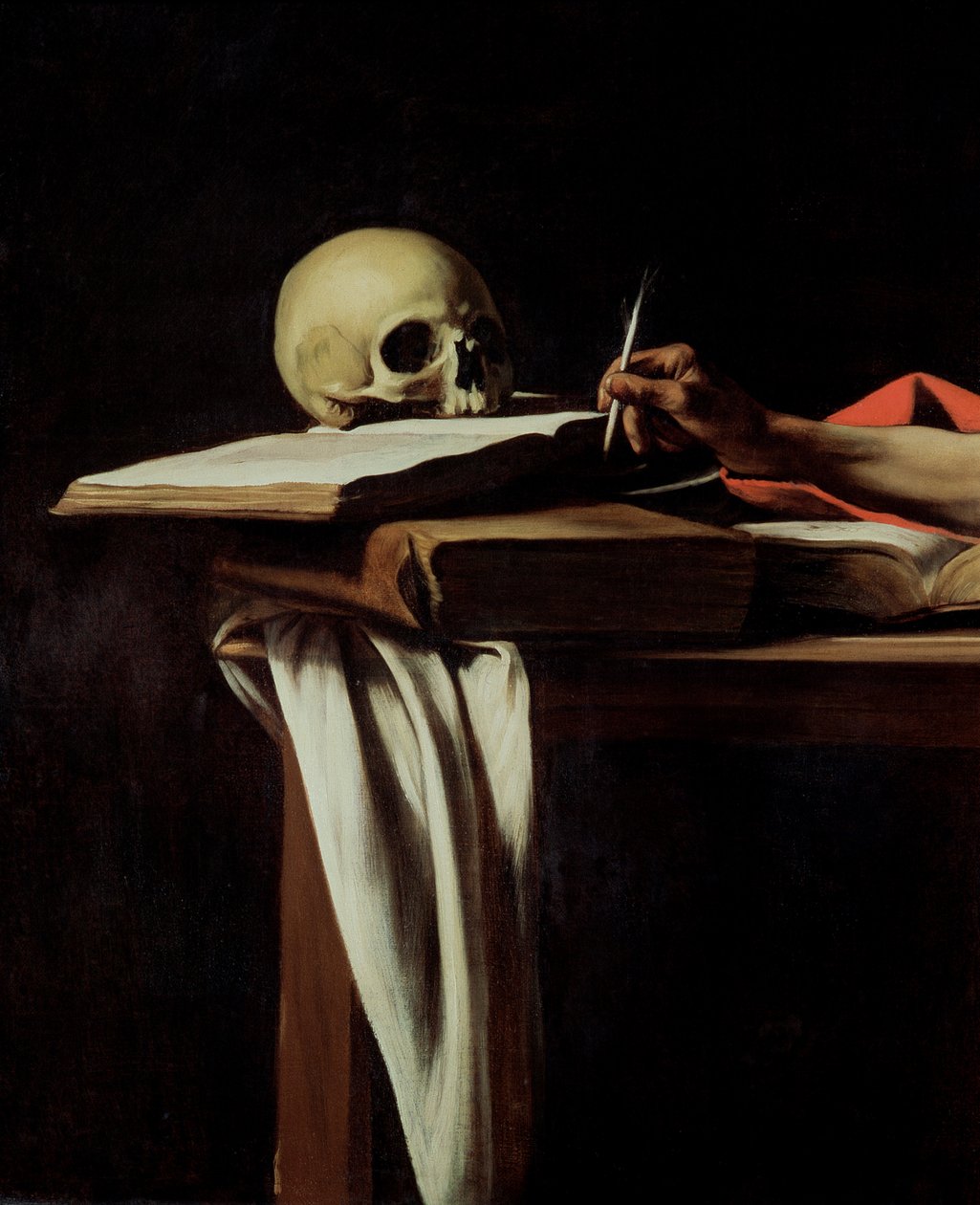 São Jerônimo Escrita, c.1604 (detalhe de 64911) de Michelangelo Merisi Caravaggio