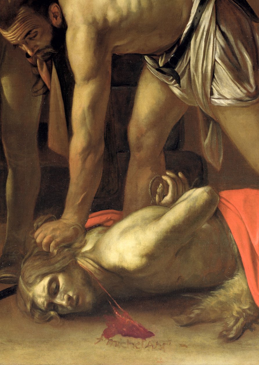A decapitação de São João Batista, 1608 óleo sobre tela detalhe de 127654 de Michelangelo Merisi Caravaggio
