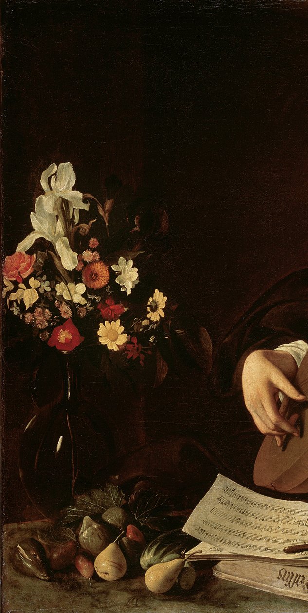 O jogador de alaúde, c.1595 (detalhe de 2639693) de Michelangelo Merisi Caravaggio