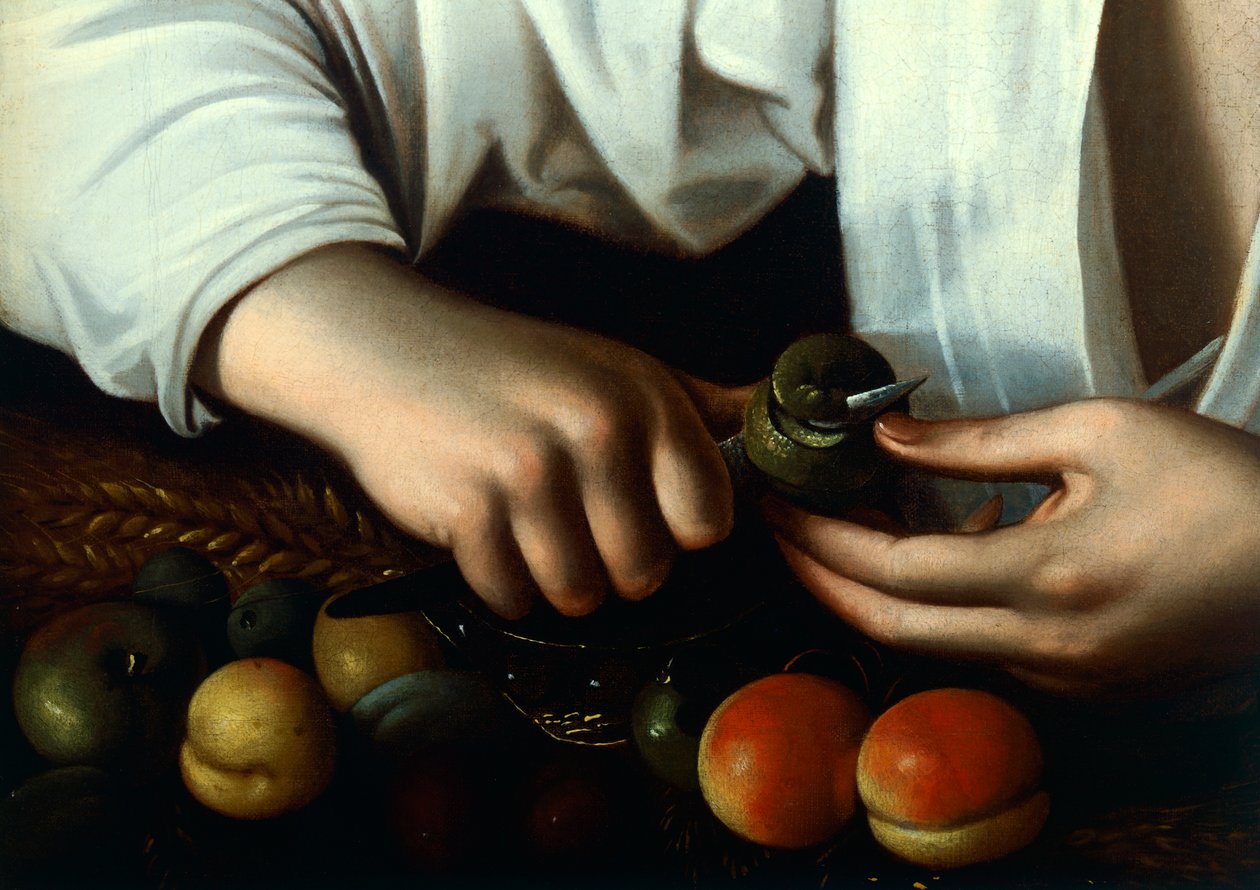 Rapaz descascando frutas, detalhe de Michelangelo Merisi da Caravaggio