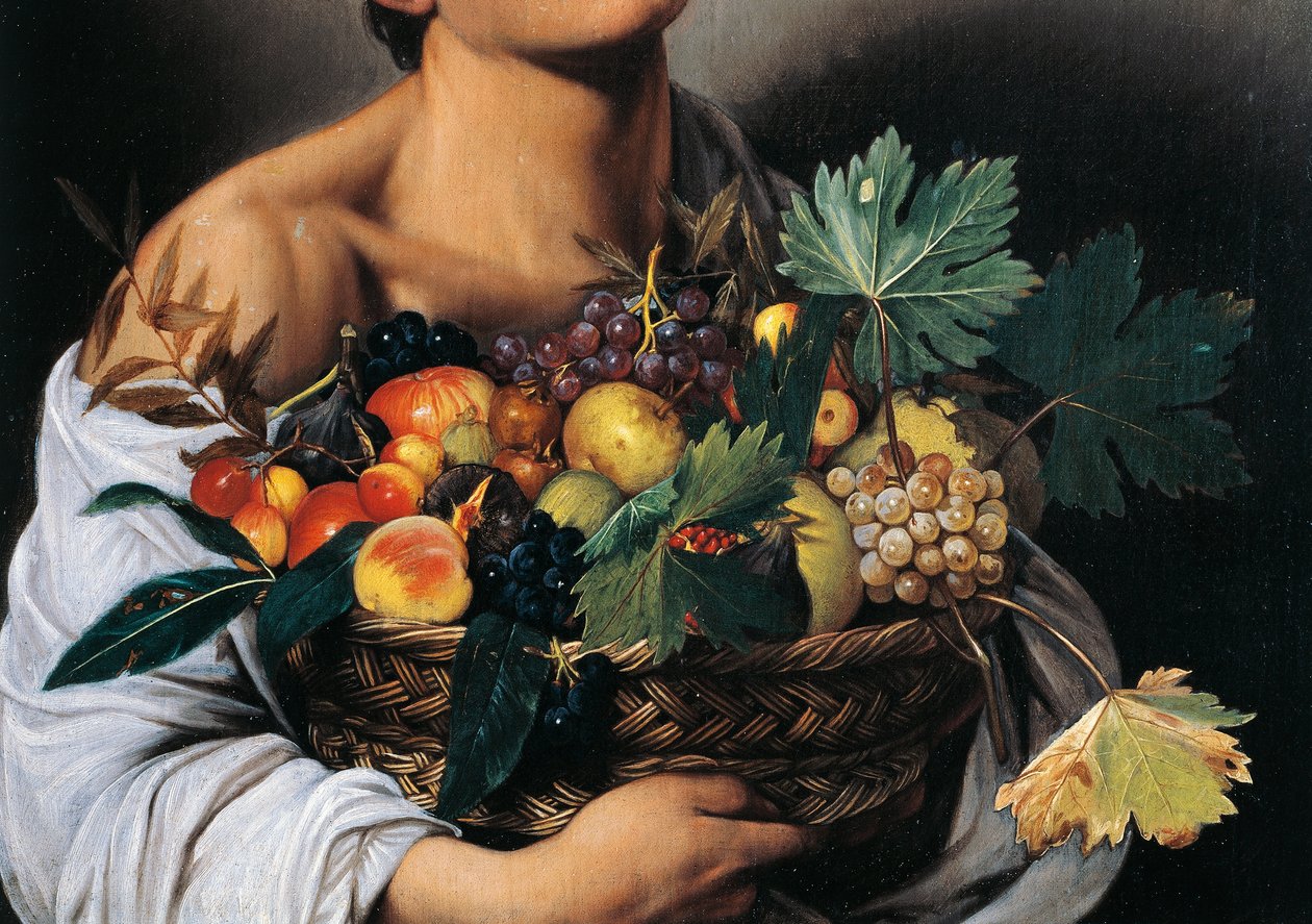 Rapaz com um Cesto de Frutas, detalhe de Michelangelo Merisi da Caravaggio