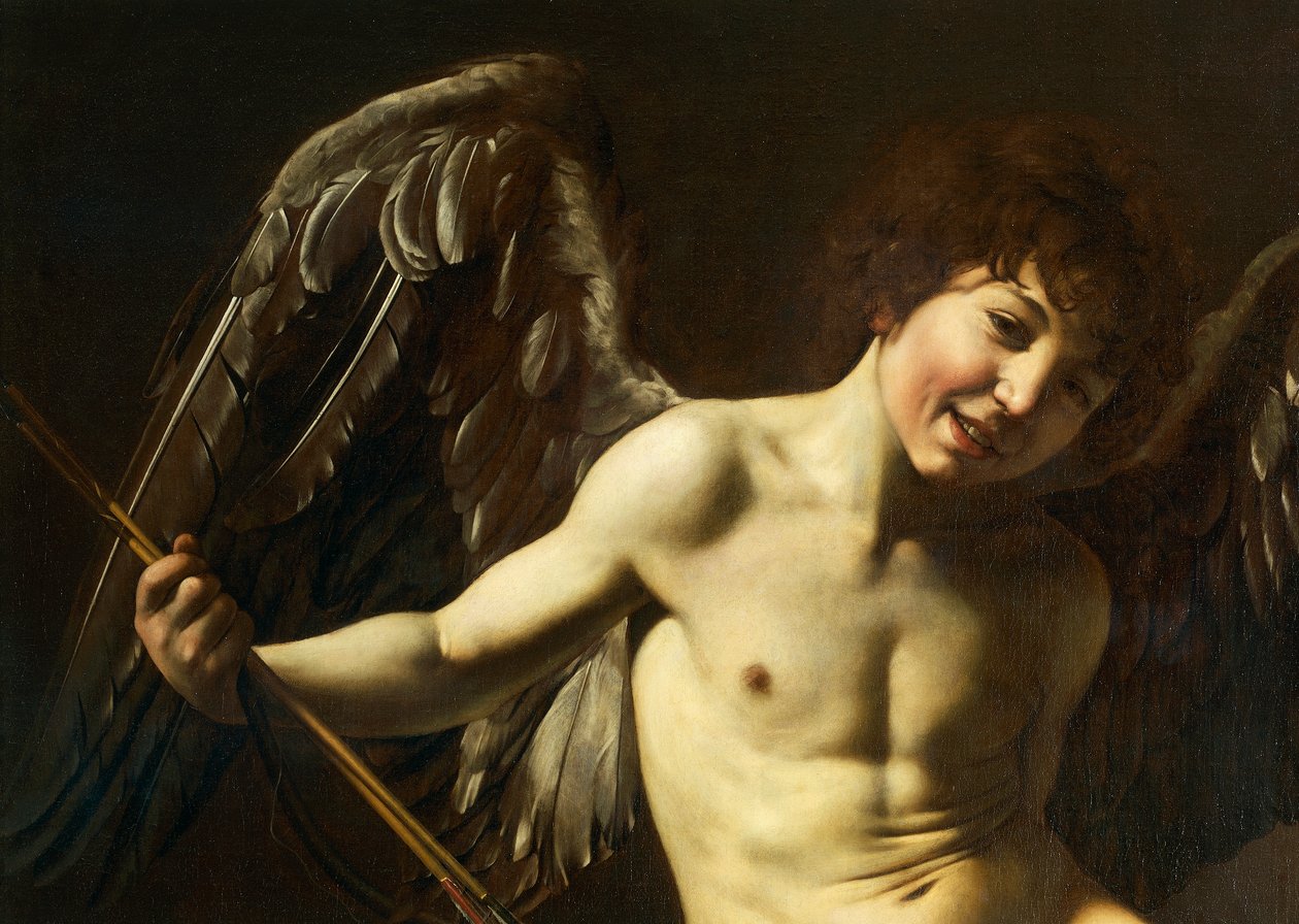 Cupido, detalhe de Amor Victorious, c.1602 (óleo sobre tela) de Michelangelo Merisi da Caravaggio
