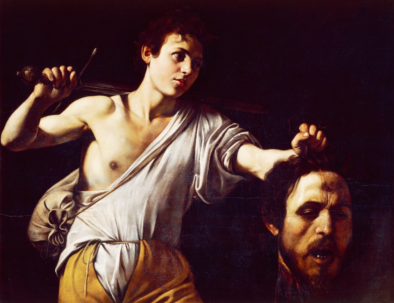 David com Cabeça de Golias de Michelangelo Merisi, conhecido como Caravaggio (1571-1610), Óleo sobre tela, 90,5 x 116,5cm de Michelangelo Merisi da Caravaggio