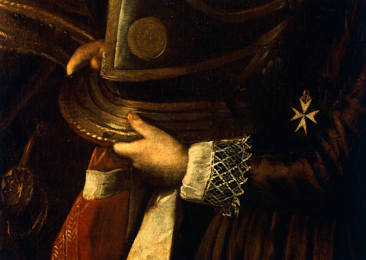 Detalhe do Retrato de Alof de Wignacourt com a sua página de Michelangelo Merisi da Caravaggio