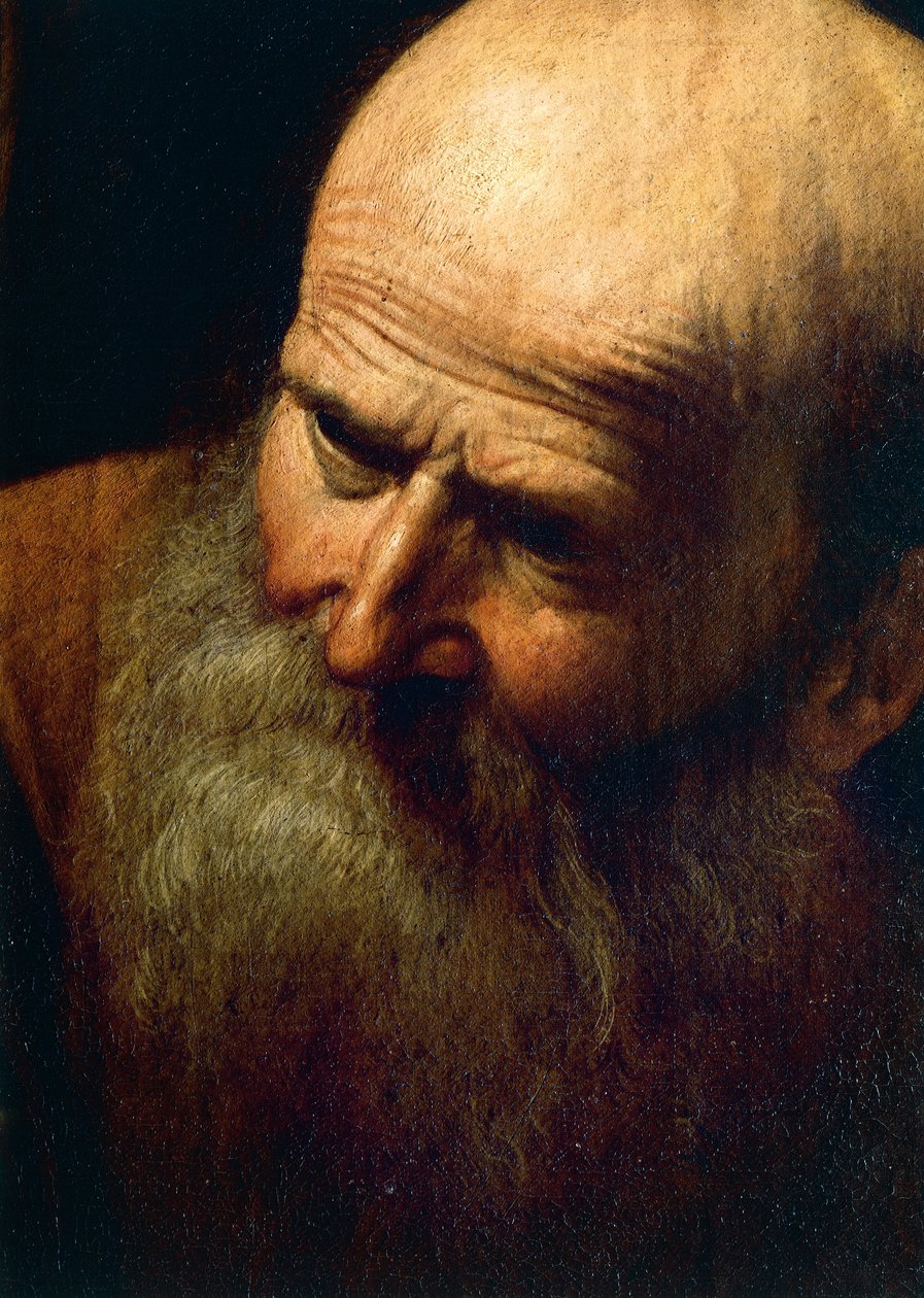 Face de Abraão, detalhe de O Sacrifício de Isaac, c.1603-04 (óleo sobre tela) de Michelangelo Merisi da Caravaggio
