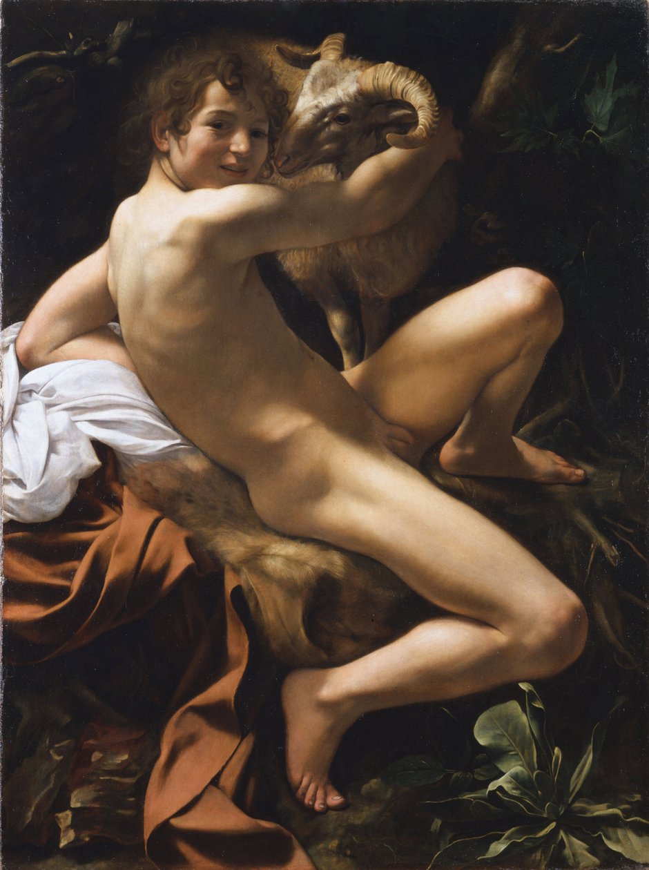 São João Batista. Peinture barroco por Michelangelo Merisi conhecido como Caravaggio (Le Caravage) de Michelangelo Merisi da Caravaggio