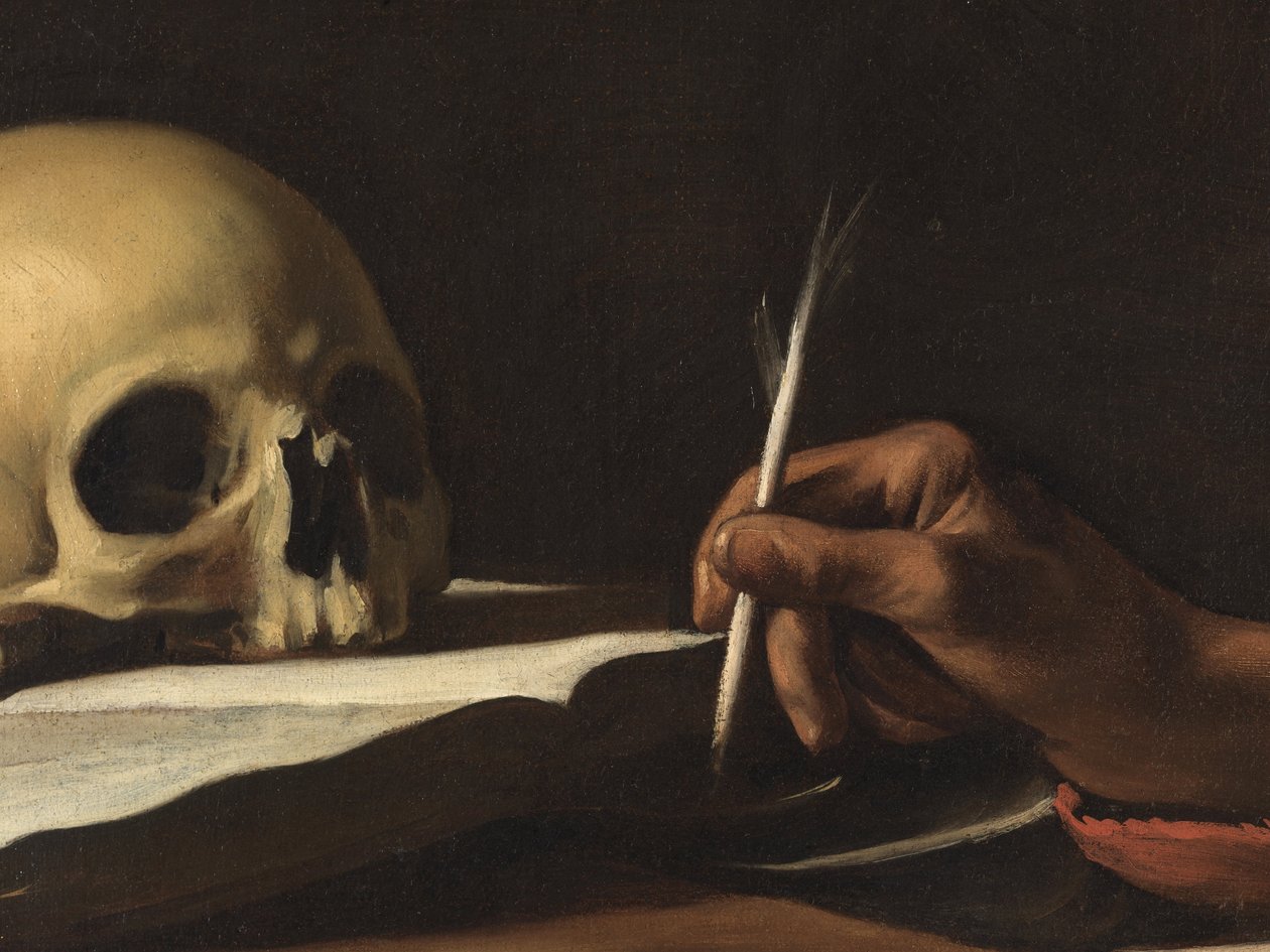 Escrita de São Jerónimo, pormenor da pena de Michelangelo Merisi da Caravaggio