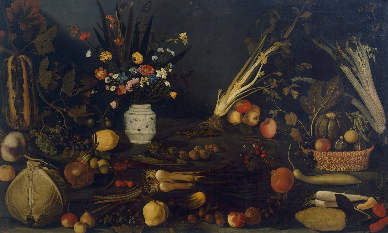 Natureza morta de flores e plantas (óleo sobre tela) de Michelangelo Merisi da Caravaggio