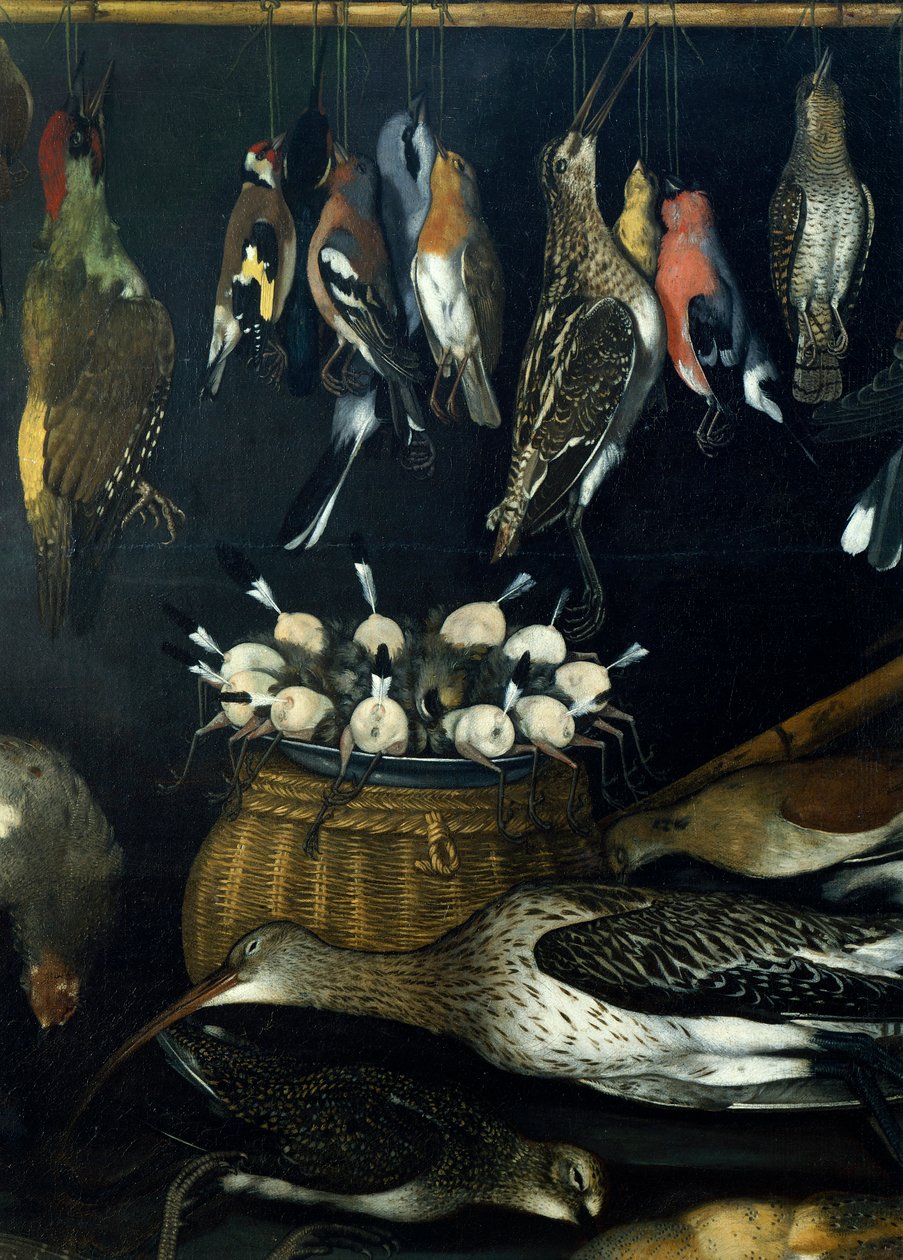 Natureza Morta com Aves, por Mestre da Natureza Morta de Hartford (óleo sobre tela) (detalhe de 624934) de Michelangelo Merisi da Caravaggio
