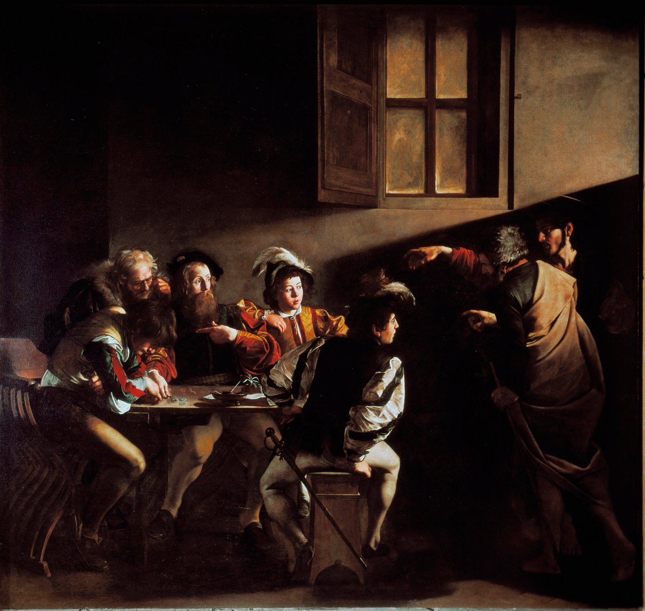 O Chamamento de São Mateus (óleo sobre tela) de Michelangelo Merisi da Caravaggio