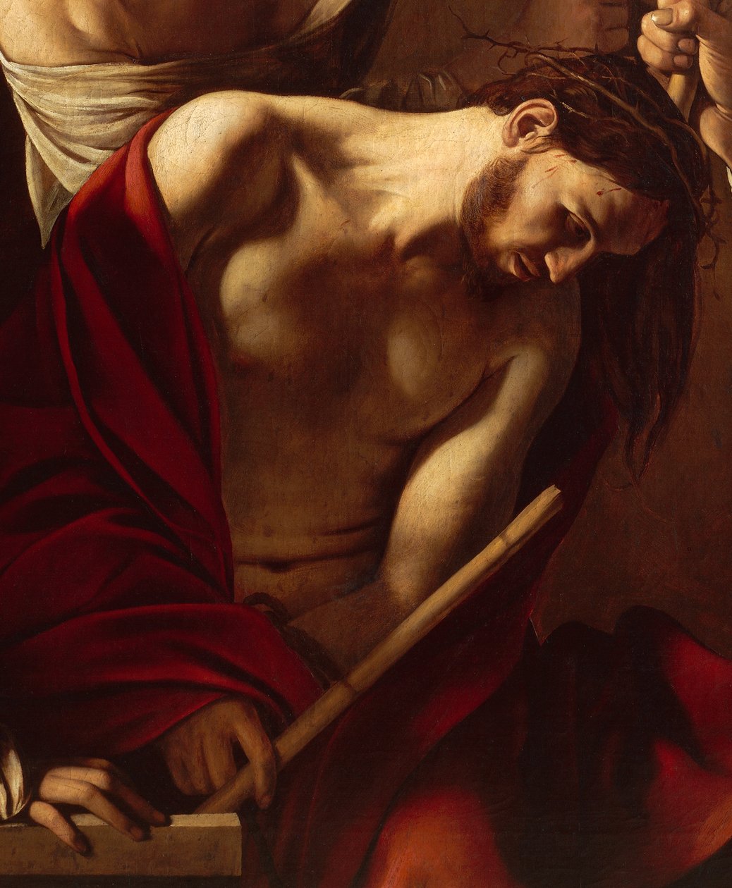 A Coroação de Espinhos (detalhe), c.1603 (óleo sobre tela) de Michelangelo Merisi da Caravaggio