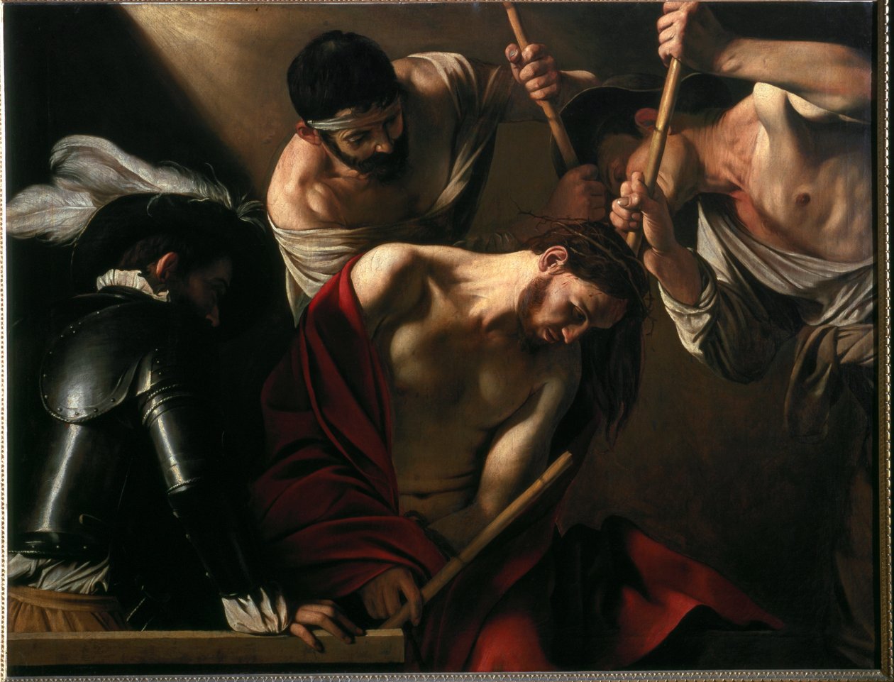 A Coroação com Espinhos (óleo sobre tela, c.1602-1604) de Michelangelo Merisi da Caravaggio