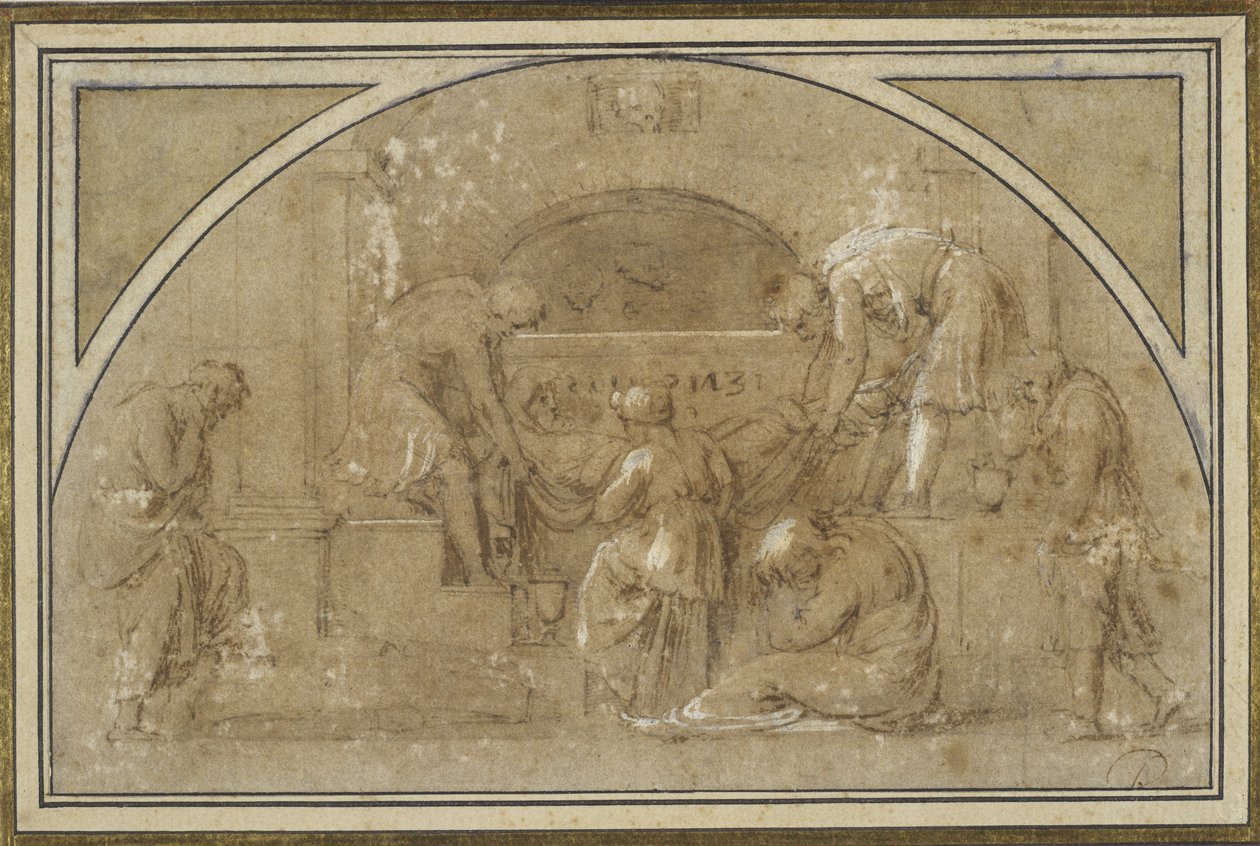 O Entombment (tinta e lavagem, com guache no papel) de Michelangelo Merisi da Caravaggio