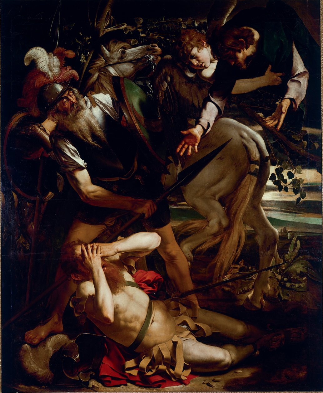 A conversão de S. Paulo. Pintura de Michelangelo Merisi dit Il Caravaggio (O Caravaggio) (1571-1610) 1594-1596 Dim. 237x189 cm Coleção Odescalchi Balbi, Roma - A Conversão de São Paulo, de Michelangelo Merisi também conhecido como Il Caravaggio (1571-1610) de Michelangelo Merisi da Caravaggio