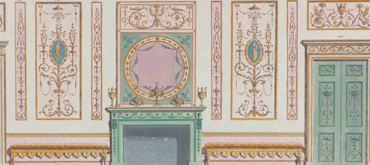 Parede Interior Ornamentada com Portas e Lareira, n.ºs. 344-350..., 20 de março de 1785. de Michelangelo Pergolesi