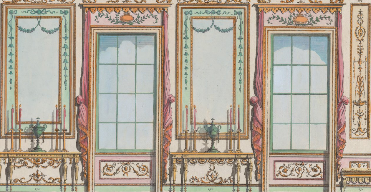 Parede Ornamentada Interior com Janelas e Cais-Vidros, n.ºs. 267-273..., 27 de fevereiro de 1784. de Michelangelo Pergolesi