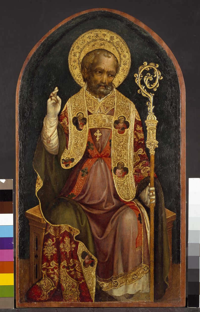 Um bispo santo do século XV (tempera no painel) de Michele Giambono