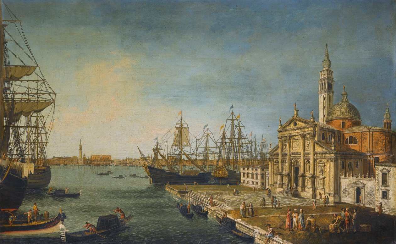 Veneza, vista da Bacia de San Marco da Igreja e da Ilha de San Giorgio Maggiore de Michele Marieschi