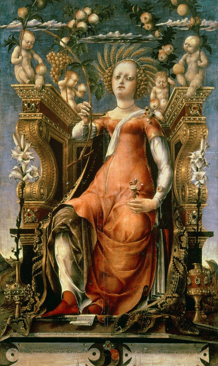 A Musa Thalia (Ceres Enthroned) (óleo, têmpera, madeira) de Michele Pannonio