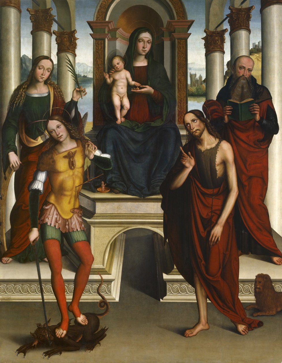 Madonna e criança entronizados com os santos, 1506 de Michele di Luca dei Coltellini