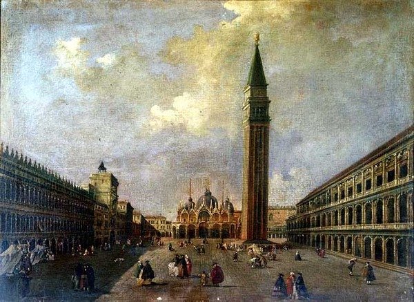 Praça de São Marcos com o Campanile (petróleo) de Michele (attr. to) Marieschi