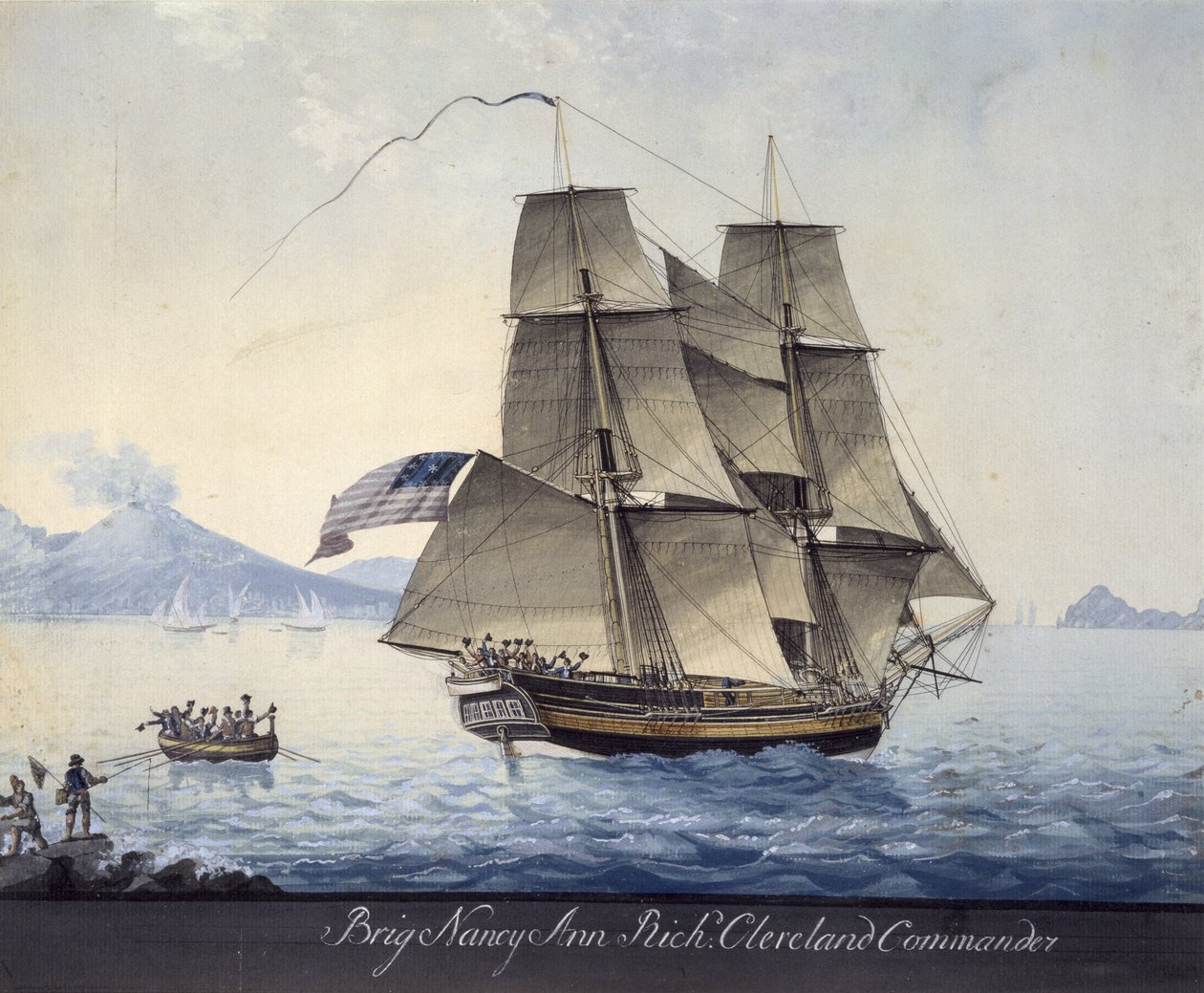 Brig Nancy Ann de Salem saindo de Nápoles, c.1810 (aguarela sobre papel) de Michele Felice Corne