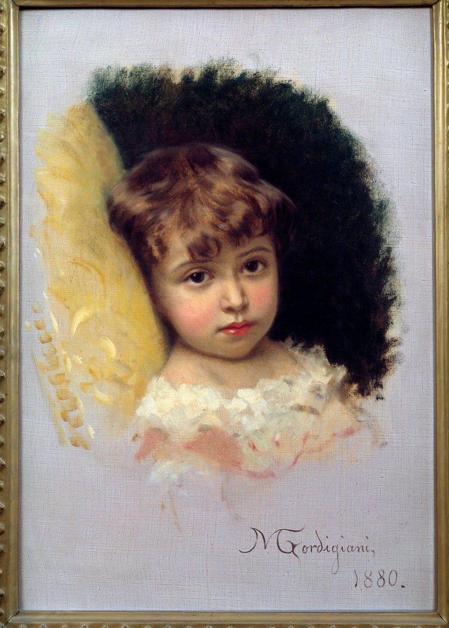 Pintura de Retrato de Criança por Michel Gordigiani (1830-1909) 1880 Florença, Museu de Arte Moderna de Michele Giordigiani