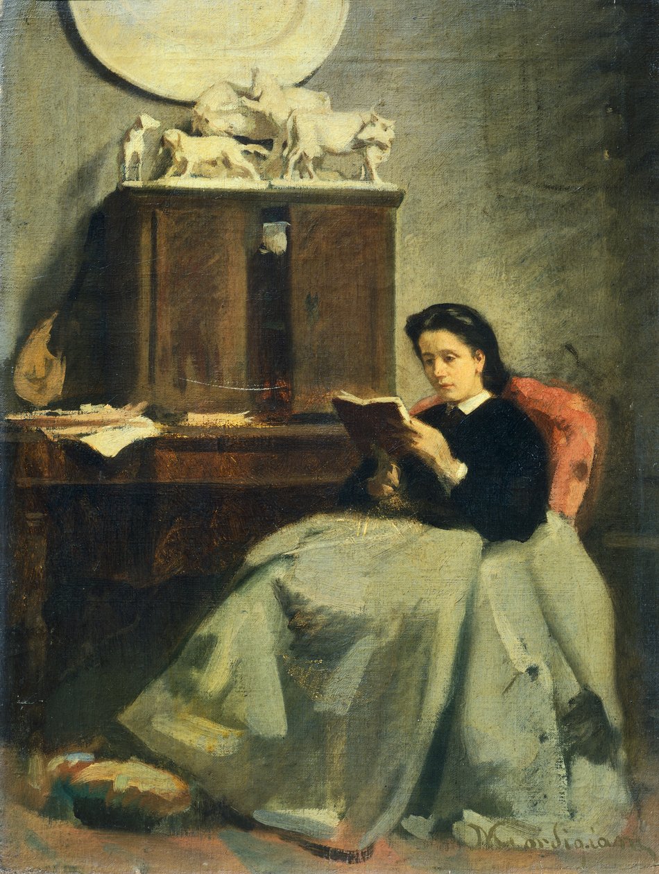 Leitura da esposa por Michele Gordigiani (1830-1909), óleo sobre tela, 45x34 cm de Michele Gordigiani