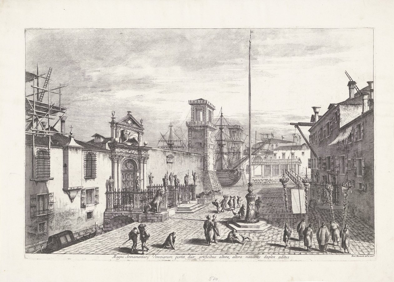 Porta Magna de Venetiaans Arsenaal As duas portas do Grande Arsenal de Veneza (...) (título no objeto) Gezichten op Venetië (título da série) Vistas magníficas e selecionadas da cidade de Veneza (título da série) de Michele Marieschi