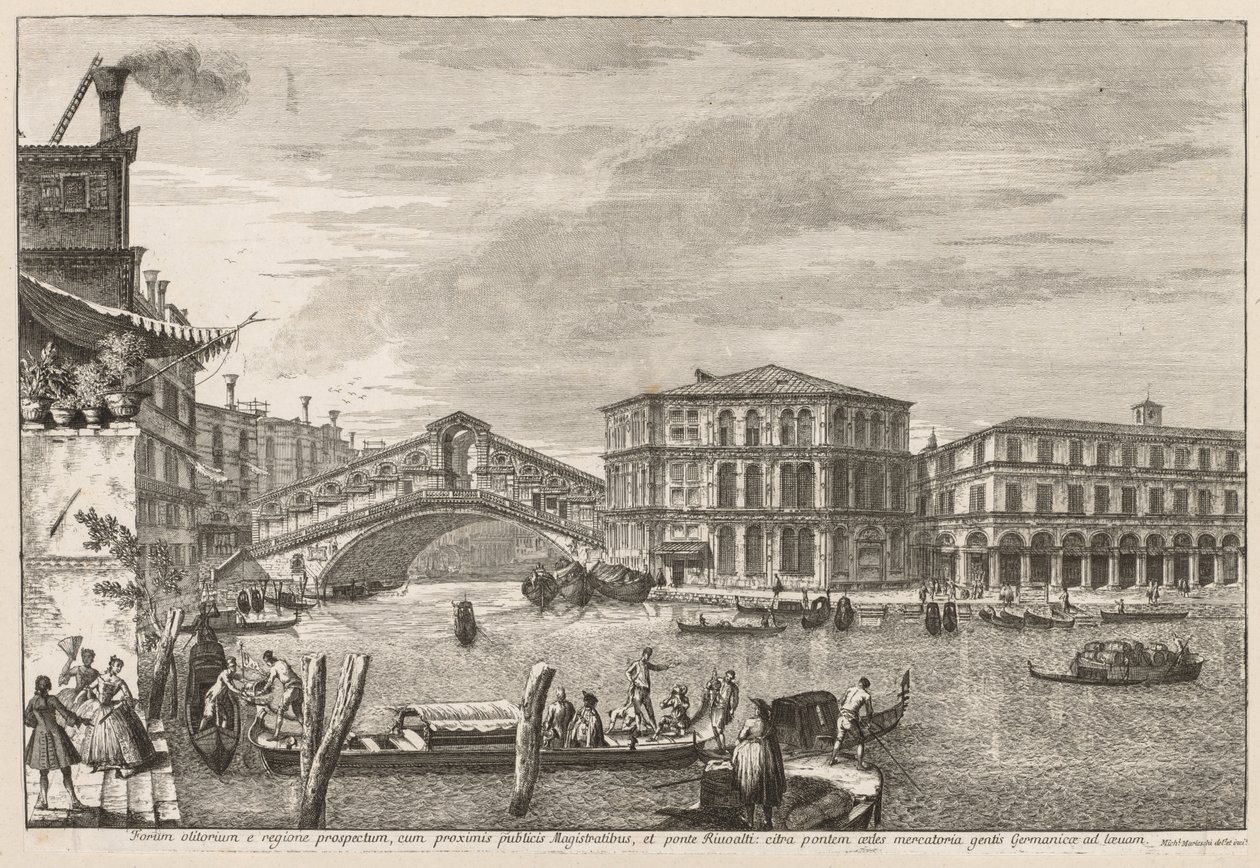 Vistas de Veneza: a ponte e o mercado de Rialto, 1741. de Michele Marieschi