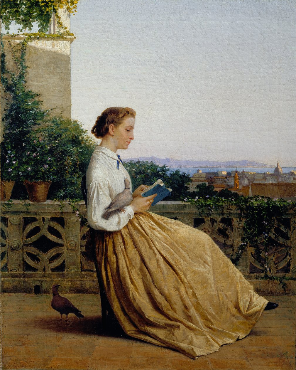 Leitura no terraço, c.1875 (óleo sobre tela) de Michele Tedesco